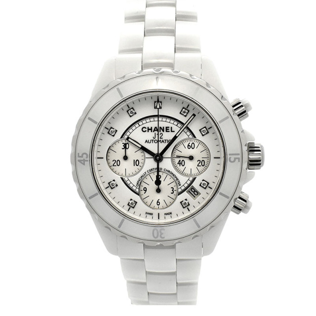 シャネル　CHANEL　J12 クロノグラフ ホワイトセラミック　Ref.H2009　9Pダイヤ　自動巻　41mm　USED　中古