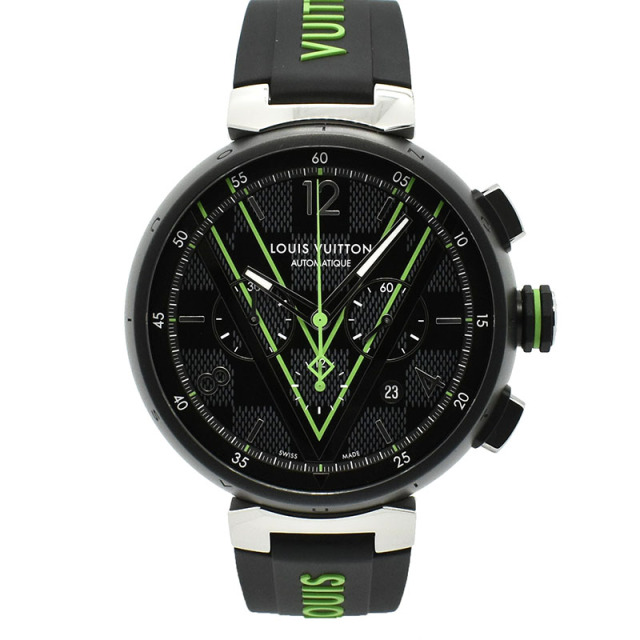 ルイヴィトン　LOUIS VUITTON 　タンブール オートマティック クロノグラフ ダミエ・グラフィット レース　QA130Z　46mm　USED　中古