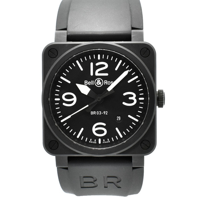 ベル＆ロス　BELL＆ROSS　BR0392-BL-CE/SRB　BR03-92　ブラックマット　セラミック　42mm　ブラック　ラバーベルト　USED　中古