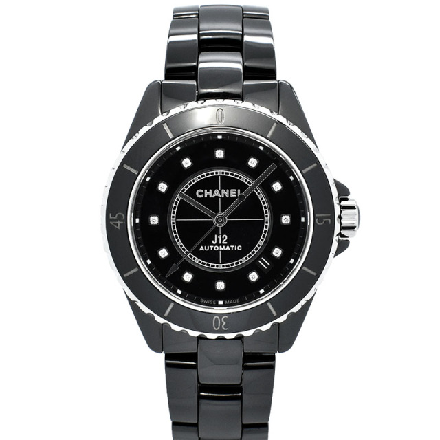 シャネル　CHANEL　J12　Ref.H5702　38mm　12Pダイヤ　ブラック　シースルーバック　USED　中古