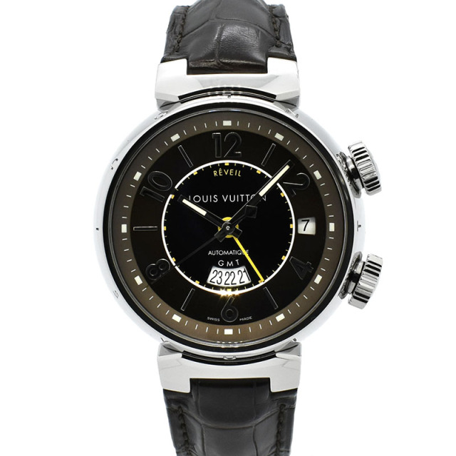 ルイヴィトン　LOUIS VUITTON 　タンブールGMT レヴェイユ　Q1151　アラーム　自動巻　ブラウン　41.5mm　USED　中古