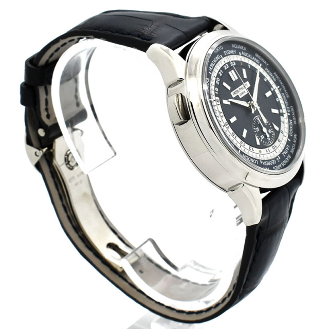 パテックフィリップ PATEK PHILIPPE コンプリケーション ワールドタイム クロノグラフ 5930G-001 39.5mm 18KWG 革ベルト 自動巻き ブルー USED 中古