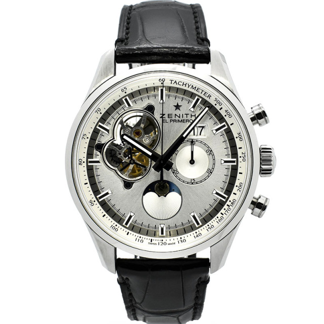 ゼニス　ZENITH　クロノマスターオープン ムーンフェイズ　03.2160.4047/01.C713　45mm　シルバー　USED　中古