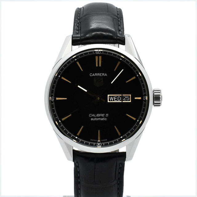 タグホイヤー　TAG HEUER　カレラ デイデイト キャリバー5　WAR201C.FC6266　41mm　SS　ブラック　革ベルト　USED　中古