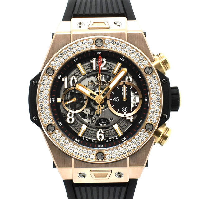 ウブロ　HUBLOT　ビッグバン ウニコ キングゴールド ベゼルダイヤ　411.OX.1180.RX.1104　ラバーベルト　USED　中古