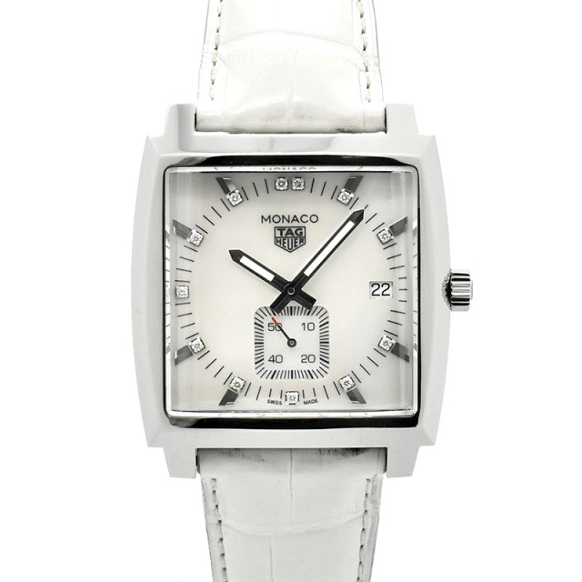タグホイヤー　TAG HEUER　モナコ　WAW131B.FC6247　ホワイトシェル/12Pダイヤ　37mm　クォーツ　USED　中古