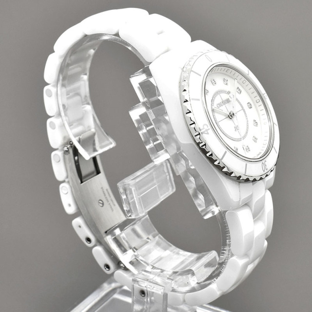 シャネル CHANEL J12 ホワイトセラミック H5704 ホワイトシェル 12Pダイヤ クォーツ 33mm USED 中古