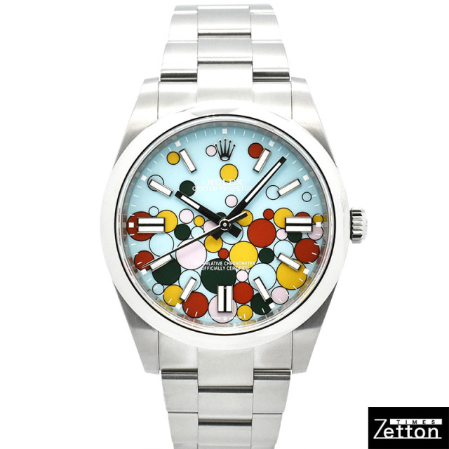 ロレックス　ROLEX　オイスターパーペチュアル 41　Ref.124300　ターコイズブルー/セレブレーションモチーフ　41mm　USED　中古