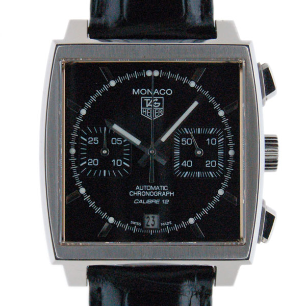 タグホイヤー　TAG HEUER　モナコクロノ　キャリバー12　CAW2110.FC6177　39mm　ブラック　革ベルト　USED　中古