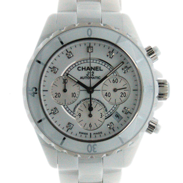シャネル　CHANEL　J12　クロノグラフ　ホワイトセラミック　H2009　9Pダイヤ　自動巻　41mm　200m防水　USED　中古