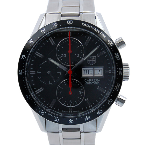 タグホイヤー　TAG HEUER　カレラ　クロノグラフ　キャリバー１６　デイデイト　CV201AH.BA0725　SS　ブラック　USED　中古
