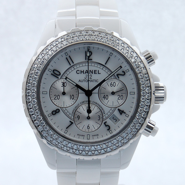 シャネル　CHANEL　J12　ホワイト　セラミック　クロノグラフ　H1008　ダイヤベゼル　自動巻き　41mm　USED　中古