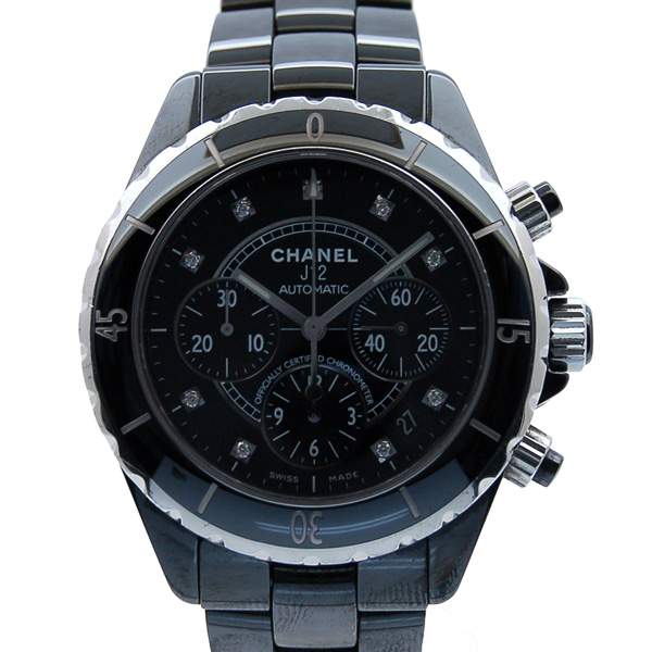 シャネル　CHANEL　J12　クロノグラフ　ブラックセラミック　H2419　9Pダイヤ　自動巻　41mm　200m防水　USED　中古