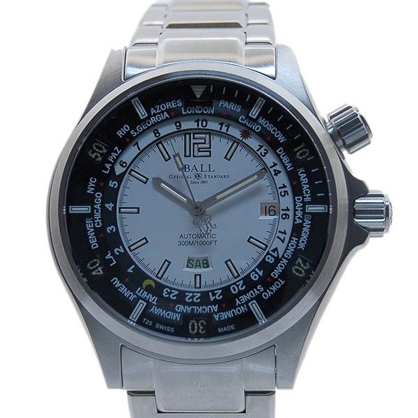 ボールウォッチ　BALL　エンジニアマスター2 ダイバーワールドタイム DG2022A-SAJ-WH  SS　ホワイト　USED　中古