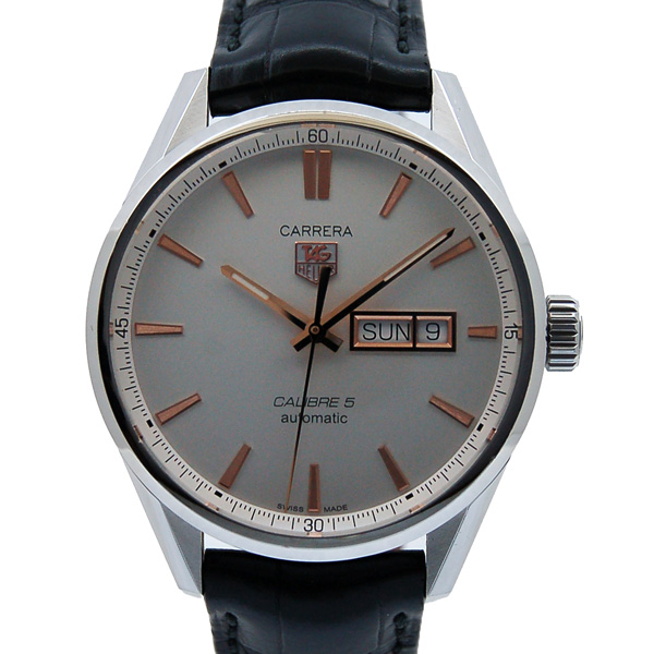 タグホイヤー　TAG HEUER　カレラ　デイデイト　キャリバー5　WAR201D.FC6266　SS　シルバー　革ベルト　USED　中古