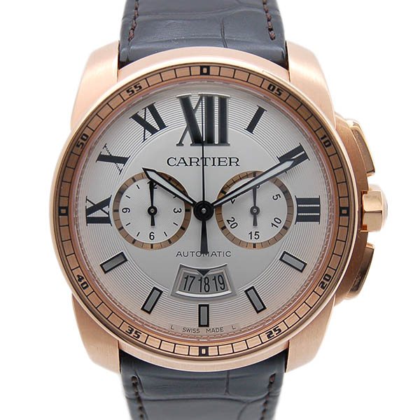 カルティエ　CARTIER　カリブル　ドゥ　カルティエ　クロノグラフ　W7100044　PG　メンズ　自動巻　シルバー　革ベルト　USED　中古