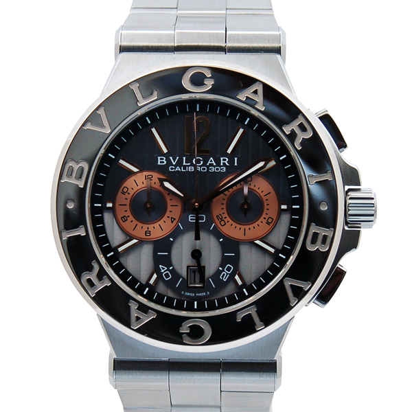 ブルガリ　BVLGARI　ディアゴノ　キャリブロ303　DG42C14SWGSDCH　クロノグラフ　SS×WGベゼル　シルバーグレー　USED　中古