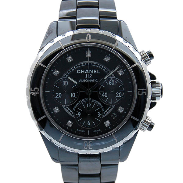 シャネル　CHANEL　J12　クロノグラフ　ブラックセラミック　H2419　9Pダイヤ　自動巻　41mm　200m防水　USED　中古