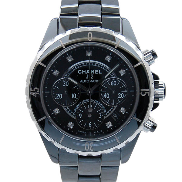 シャネル　CHANEL　J12　クロノグラフ　ブラックセラミック　H2419　9Pダイヤ　自動巻　41mm　200m防水　USED　中古