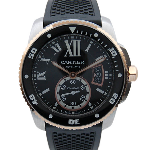 カルティエ　CARTIER　カリブル　ドゥ　カルティエ　ダイバー　W7100055　PGベゼル　メンズ　42mm　ラバー　ブラック　USED　中古