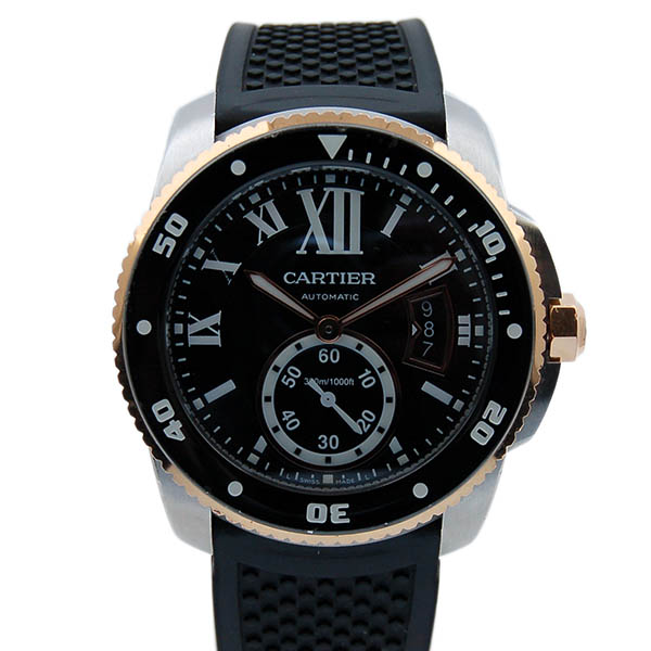 カルティエ　CARTIER　カリブル　ドゥ　カルティエ　ダイバー　W7100055　PGベゼル　メンズ　42mm　ラバー　ブラック　USED　中古