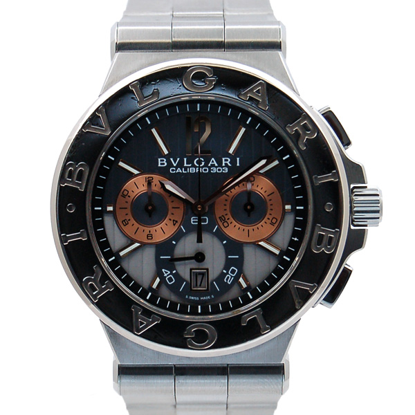 ブルガリ　BVLGARI　ディアゴノ　キャリブロ303　DG42C14SWGSDCH　クロノグラフ　SS×WGベゼル　シルバーグレー　USED　中古