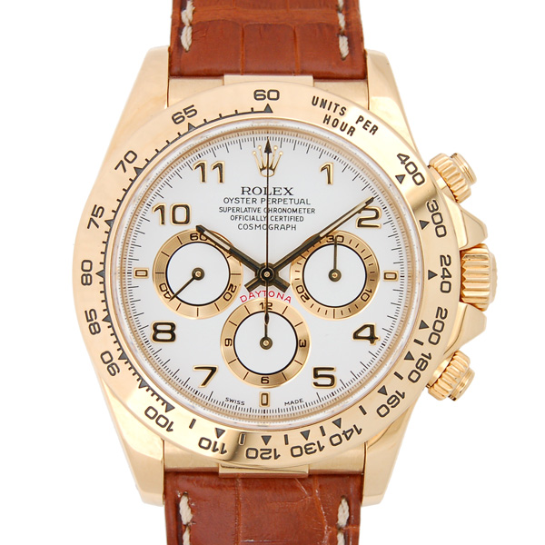 ロレックス　ROLEX　デイトナ　Ref.16518　K18YG　ホワイト　自動巻き　A番　革ベルト　USED　中古