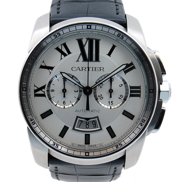 カルティエ　CARTIER　カリブル　ドゥ　カルティエ　クロノグラフ　W7100046　SS　シルバー　メンズ　自動巻　革ベルト　USED　中古