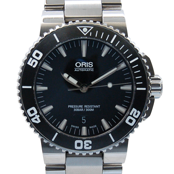 オリス　ORIS　アクイス　デイト　733 7653 4154　SS　ブラック　USED　中古