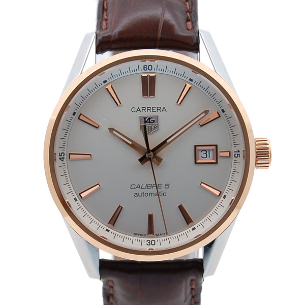 タグホイヤー　TAG HEUER　カレラ　キャリバー5　WAR215D.FC6181　18Kローズゴールドベゼル　シルバー　革　USED　中古