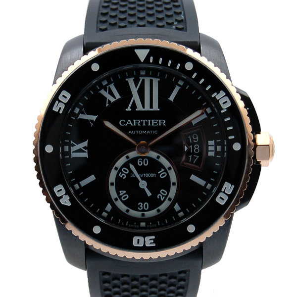 カルティエ　CARTIER　カリブル　ドゥ　ダイバー　18KPG　DLC加工　W2CA0004　ラバー　USED　中古