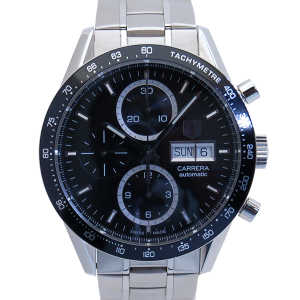 タグホイヤー　TAG HEUER　カレラタキメーター　クロノグラフ　CV201AG.BA0725　SS　ブラック　自動巻　USED　中古