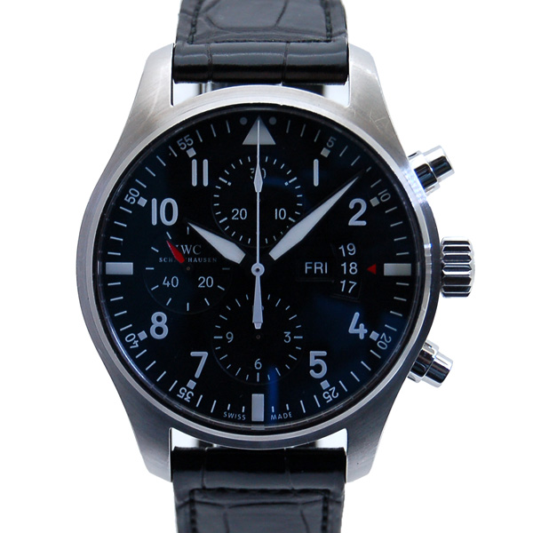 IWC　パイロットウォッチクロノ　IW377701　デイデイト　SS　ブラック　自動巻　革　USED　中古