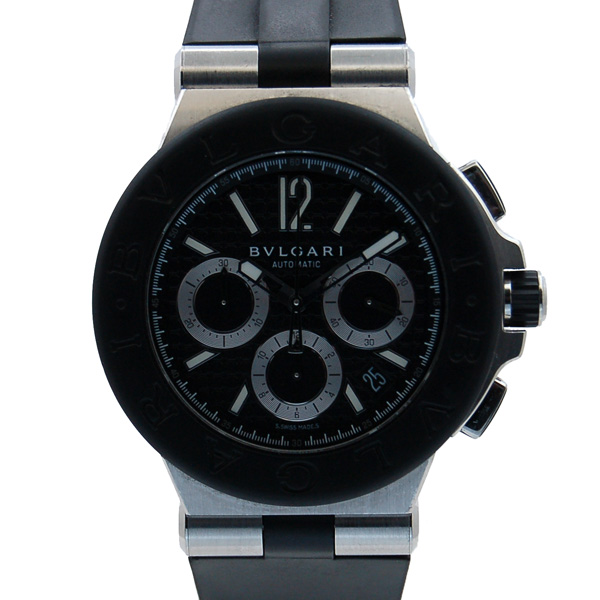 ブルガリ　BVLGARI　ディアゴノプロフェッショナル　クロノグラフ　DG42BSVDCH　メンズ　ブラック　ラバー　USED　中古