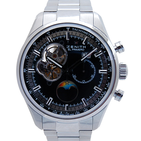 ゼニス　ZENITH　クロノマスターオープン　ムーンフェイズ　03.2160.4047/21.M2160　SS　45mm　ブラック　USED　中古