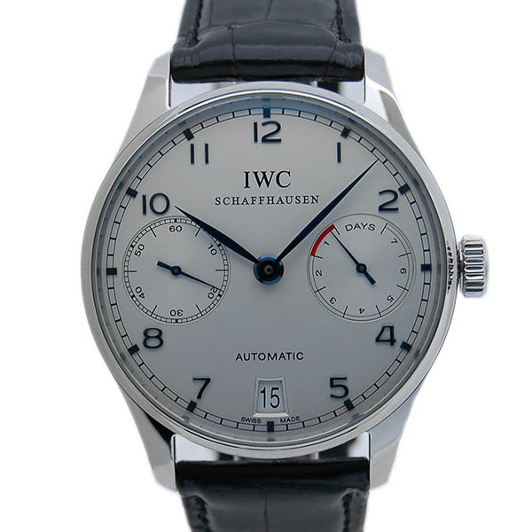 IWC　ポルトギーゼ　オートマティック　7デイズ　IW500107　シルバー　青針　SS　革ベルト　USED　中古