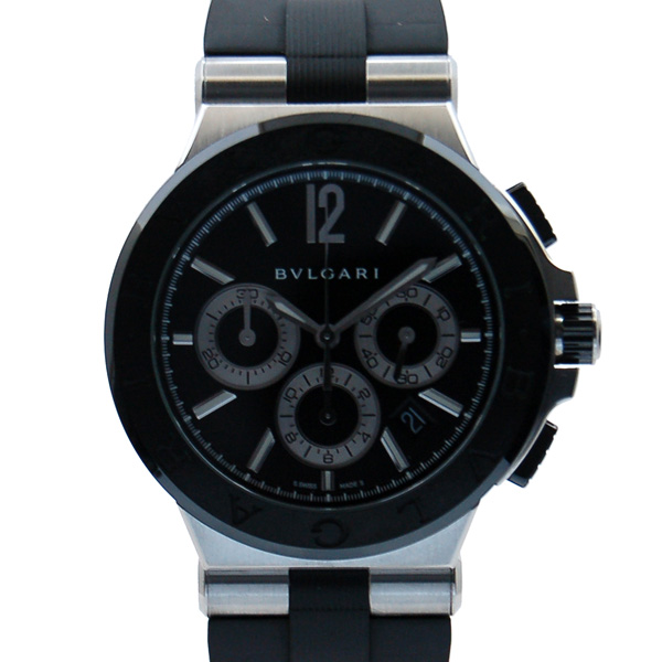 ブルガリ　BVLGARI　ディアゴノ　ウルトラネロ　クロノグラフ　DG42BSCVDCH　PVD　ラバー　USED　中古