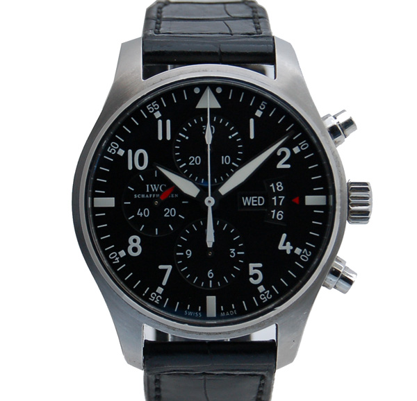 IWC　パイロットウォッチクロノ　IW377701　デイデイト　SS　ブラック　自動巻　革　USED　中古
