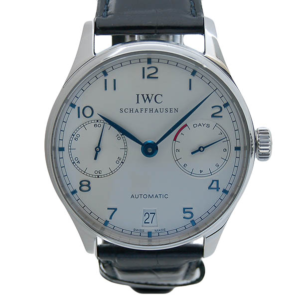 IWC　ポルトギーゼ　オートマティック　7デイズ　IW500705　シルバー　青針　SS　革ベルト　USED　中古