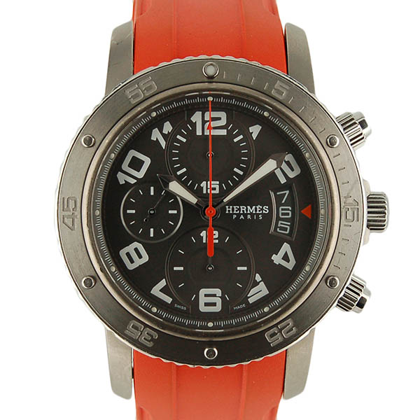 エルメス　HERMES　クリッパークロノ　メカニカルダイバー　CP2.941.230/1C4　メンズ　自動巻　グレー　ラバーベルト　USED　中古
