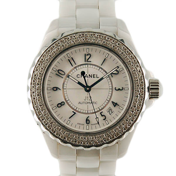 シャネル　CHANEL　J12　ホワイトセラミック　アフターベゼルダイヤ　H0970　メンズ　自動巻　38mm　USED　中古