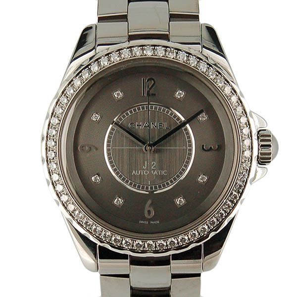 シャネル　CHANEL　J12　クロマティック　ベゼルダイヤ　H2566　メンズ　38mm　グレー　USED　中古