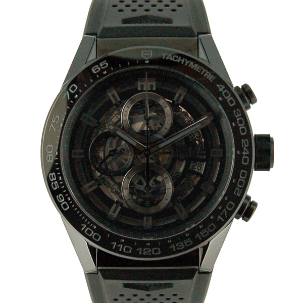 タグホイヤー　TAG HEUER　カレラ　クロノグラフ　キャリバー　ホイヤー01　ブラックセラミック　CAR2A90.FT6071　ラバーベルト　USED　中古