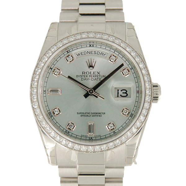ロレックス　ROLEX　デイデイト　プラチナ　ベゼルダイヤ　118346A　シルバー　新品同様品