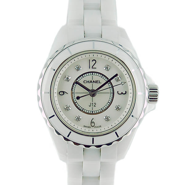 シャネル　CHANEL　J12　H2570　ホワイトセラミック　レディース　29mm　シェル　8Pダイヤ　USED　中古
