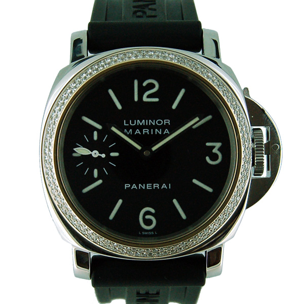 パネライ　PANERAI　ルミノールマリーナ　44mm　PAM00111　アフターベゼルダイヤ　手巻き　300ｍ防水　ラバーベルト　USED　中古