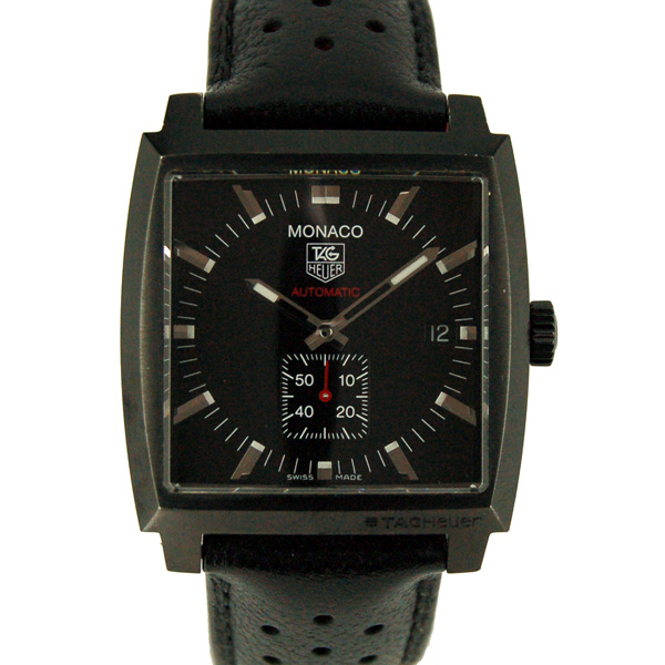 タグホイヤー　TAG HEUER　モナコ　キャリバー6　フルブラック　WW2119.FC6338　37mm　革ベルト　USED　中古