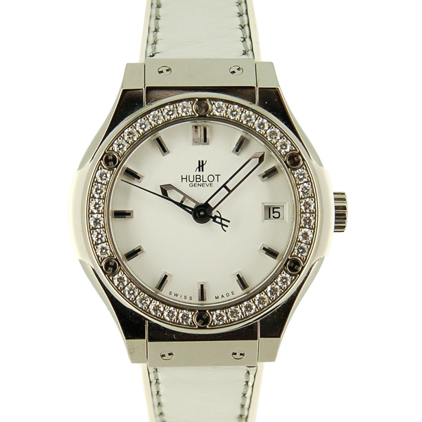 ウブロ　HUBLOT　クラシックフュージョン　オールホワイト　シャイニーダイヤモンド　581.NE.2010.VR.1104.JSM14　レディース　33mm　クォーツ　日本限定　USED　中古