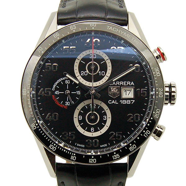 タグホイヤー　TAG HEUER　カレラタキメータークロノ　キャリバー1887　CAR2A10.FC6235　ブラック　SS　革ベルト　43mm　USED　中古