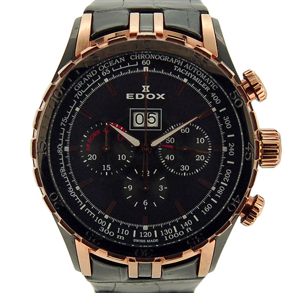 エドックス　EDOX　グランドオーシャン　クロノグラフ　45004-357RN-NIR　48mm　PVD　革ベルト　USED　中古